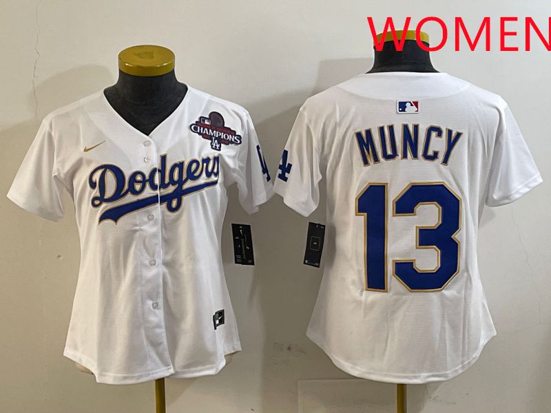 Women Los Angeles Dodgers #13 Muncy White Gold Game 2025 Nike MLB Jersey style 6